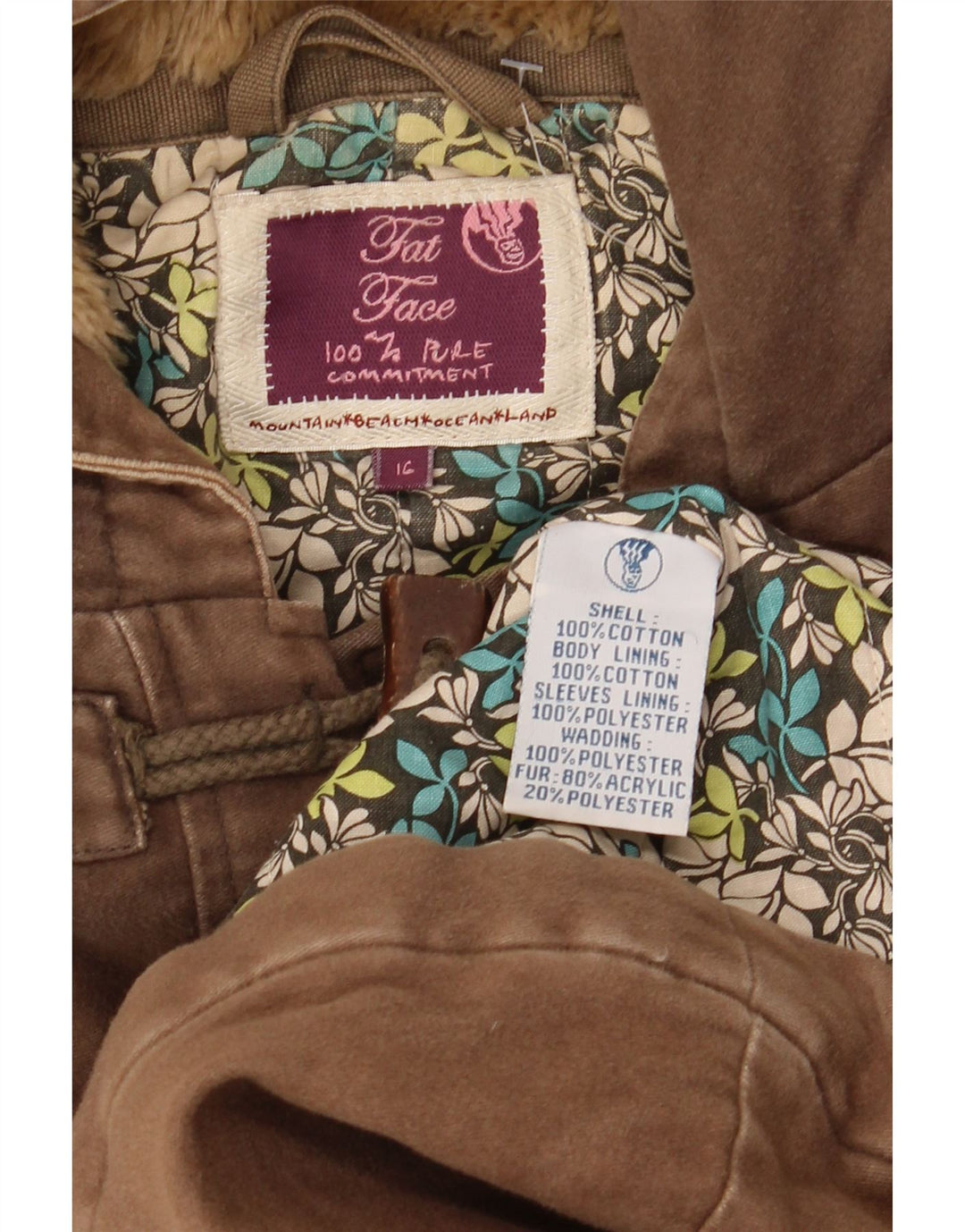 Montgomery oversize con cappuccio da donna Fat Face UK 16 grande cotone marrone
