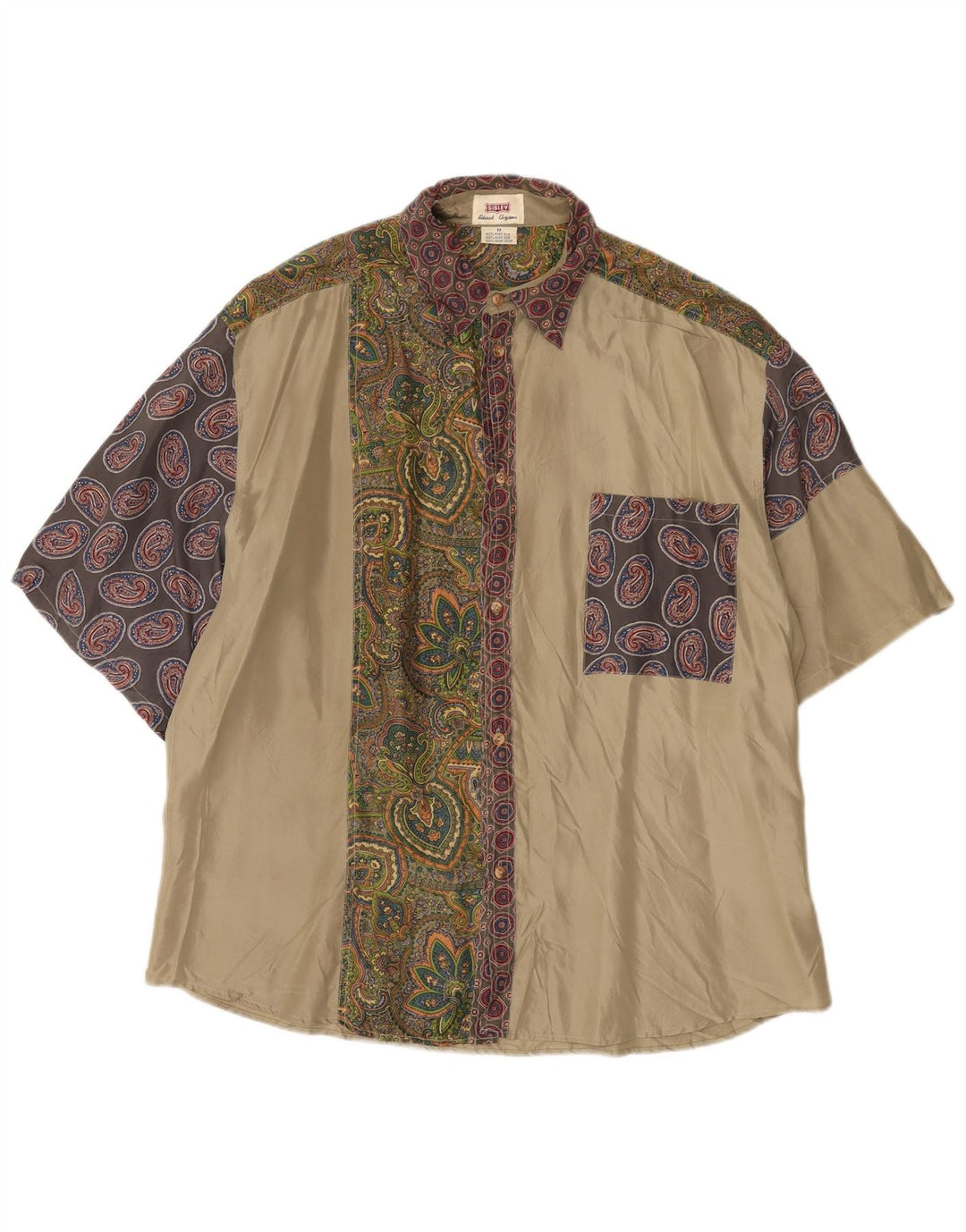 Camicia a maniche corte da uomo Sisley in seta cachemire beige medio