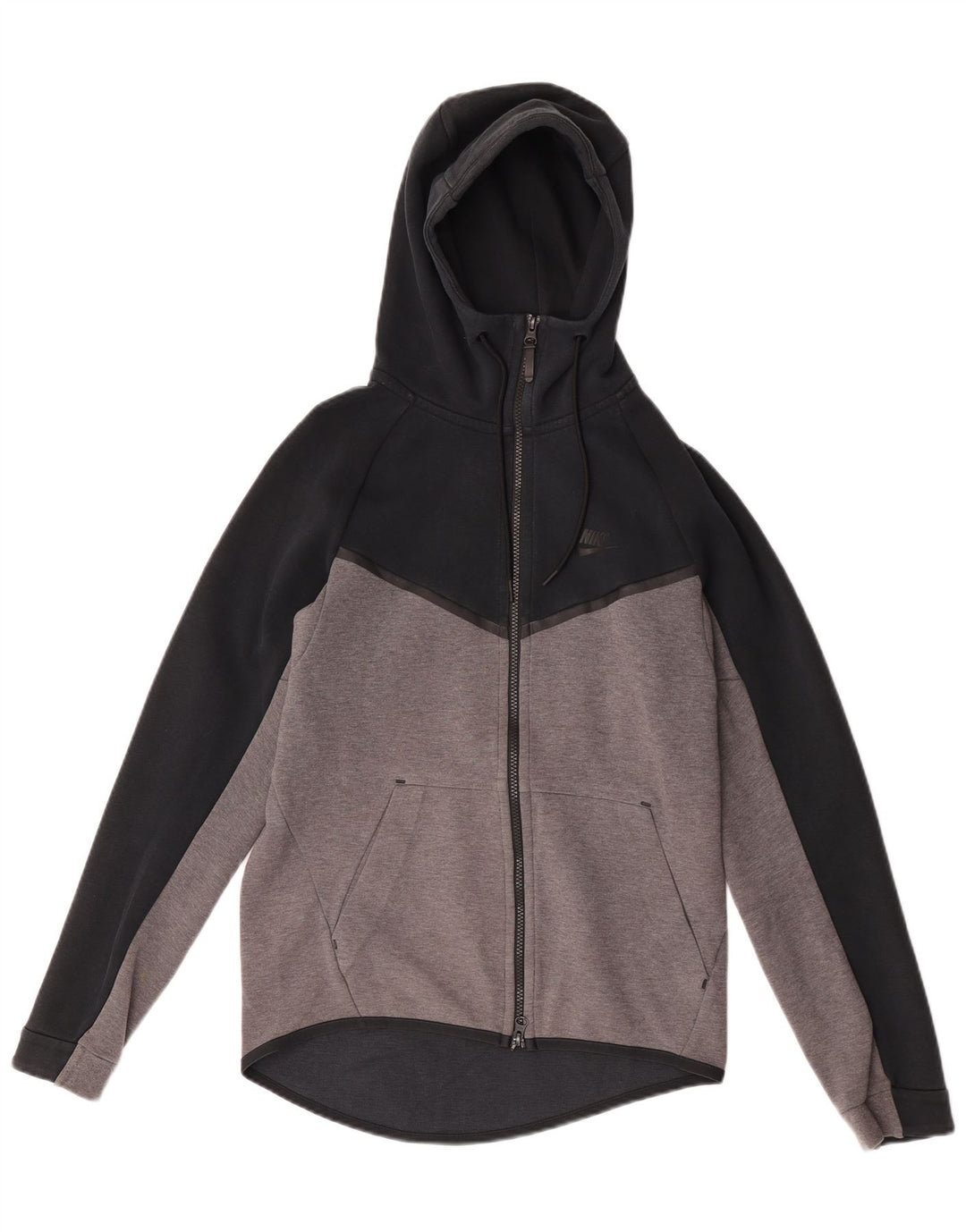 Felpa con cappuccio e zip Nike da uomo, piccola, in cotone color block nero