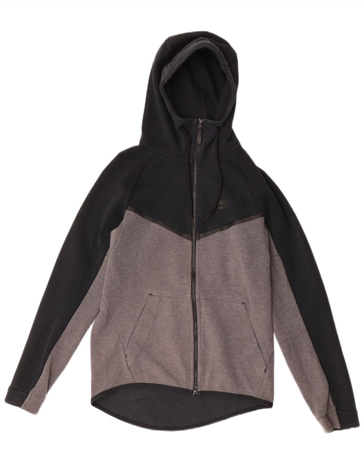 Felpa con cappuccio e zip Nike da uomo, piccola, in cotone color block nero