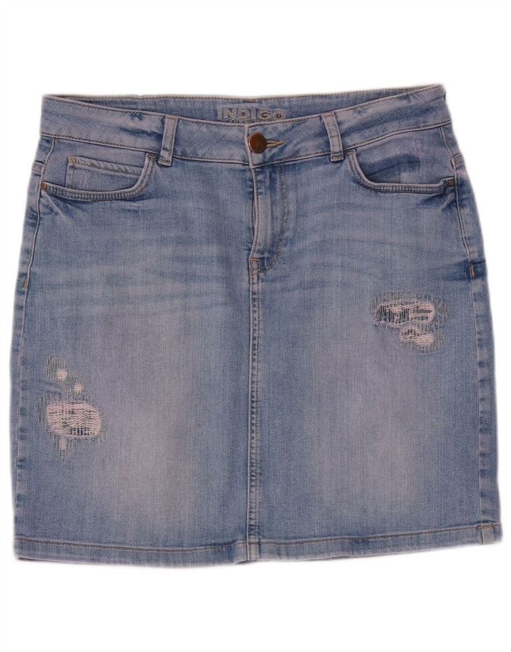 Gonna in denim effetto invecchiato Marks & Spencer da donna UK 12 medio W32 blu