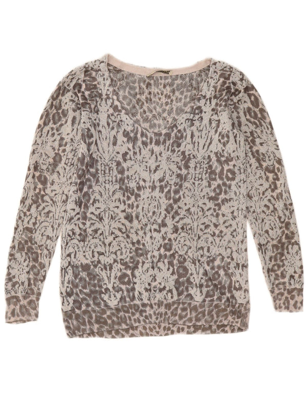 Maglione da donna con scollo a V Oasis UK 14 Viscosa con stampa animalier grigio medio