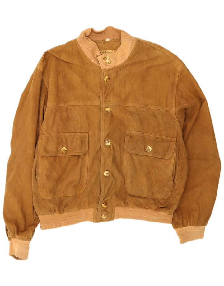 Giubbotto bomber in pelle scamosciata vintage da uomo UK 42 XL in pelle beige