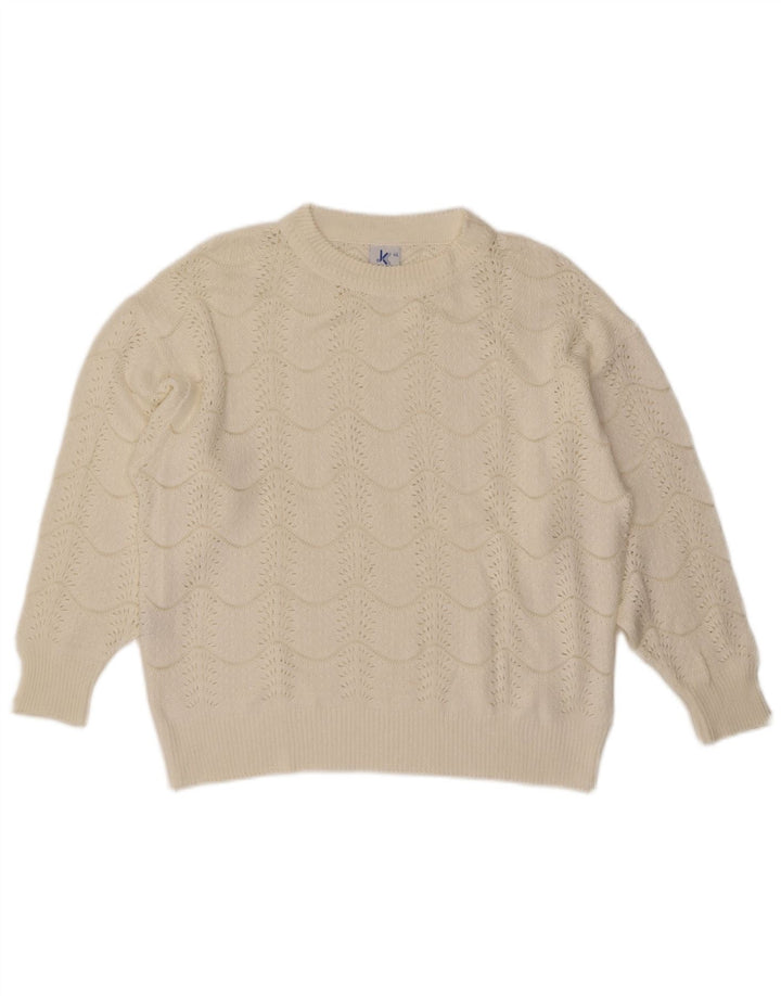 Maglione maglione girocollo da donna vintage IT 46 grande Chevron bianco sporco