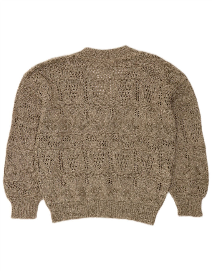 VINTAGE Womens Crop V-Neck Jumper Sweater UK 14 Medium Beige
