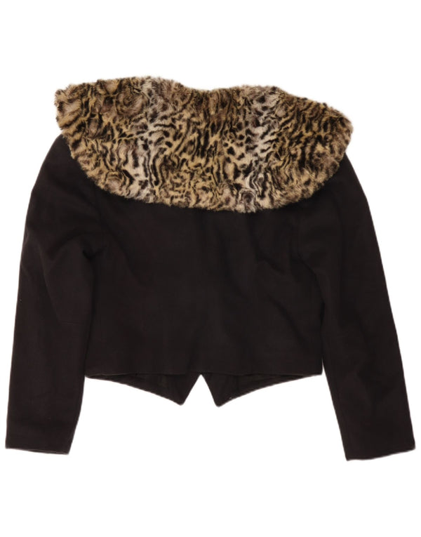 Giacca blazer corta da donna vintage UK 14 stampa animalier nera media