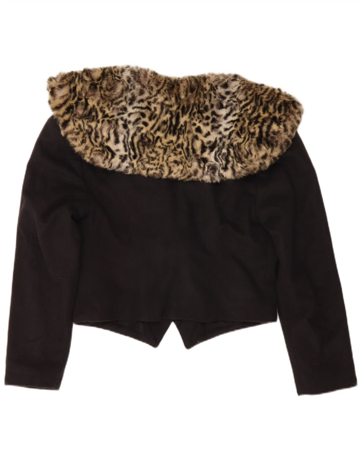 Giacca blazer corta da donna vintage UK 14 stampa animalier nera media