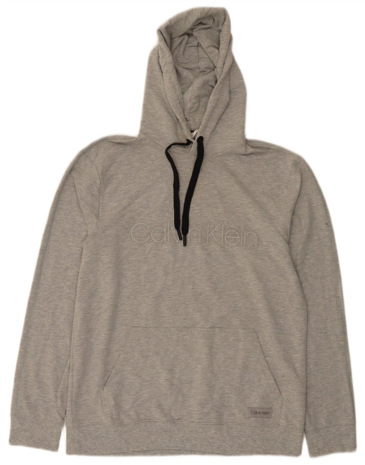 Maglione con cappuccio grafico da uomo Calvin Klein in cotone chiazzato grigio medio