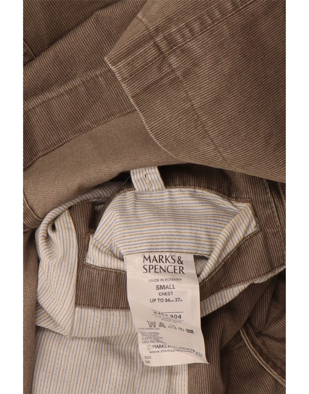 Giacca blazer a 3 bottoni Marks & Spencer da uomo UK 36 piccolo gessato kaki
