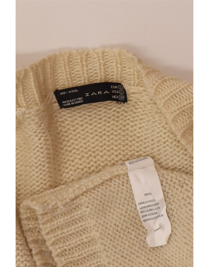 Maglione cardigan da donna Zara UK 14 grande lana bianco sporco
