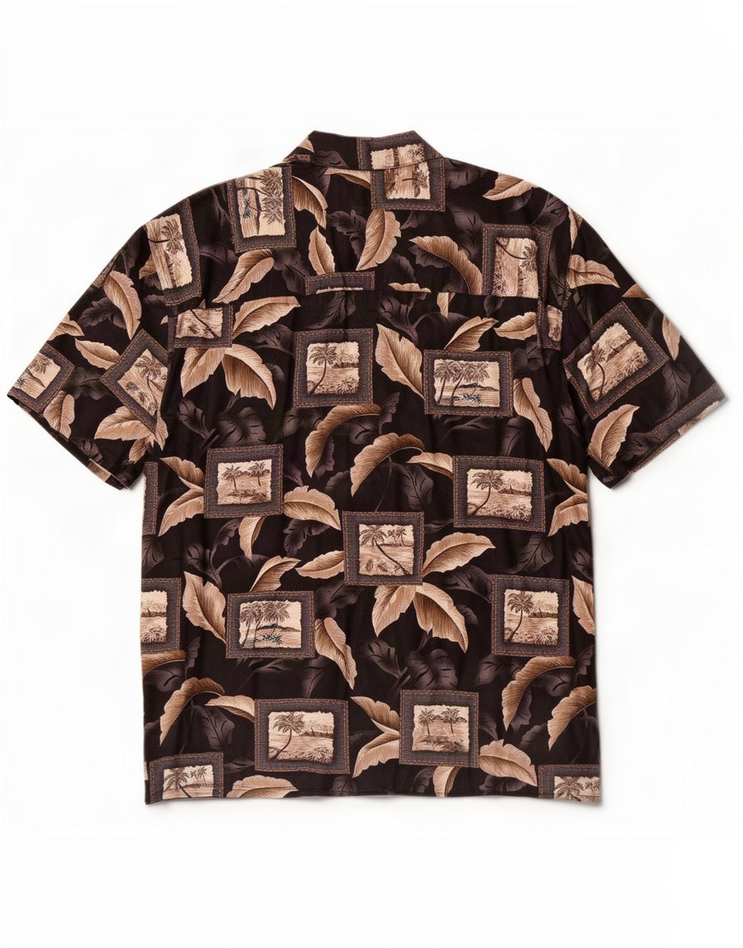 Camicia a maniche corte da uomo Island Shores grande in cotone patchwork marrone