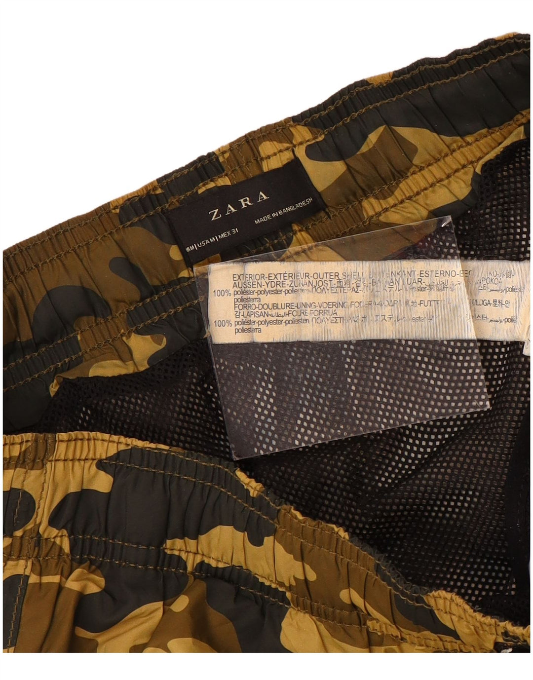 Pantaloncini da bagno grafici da uomo Zara in poliestere mimetico marrone medio