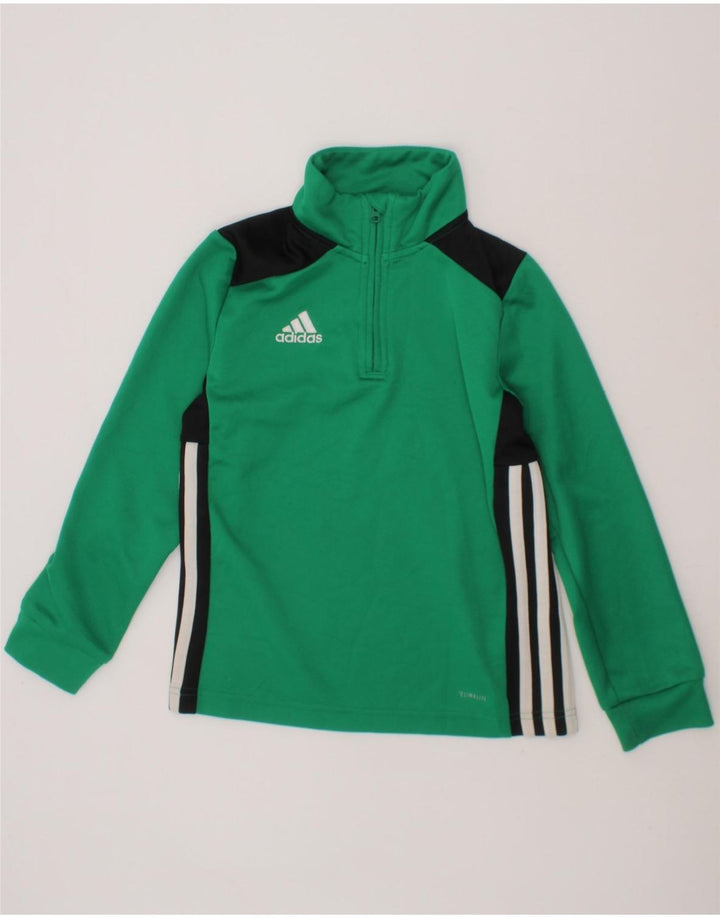 ADIDAS Boys Climalite Pullover Tracksuit Top 7-8 Years Green Colourblock Vintage Adidas and Second-Hand Adidas from Messina Hembry 