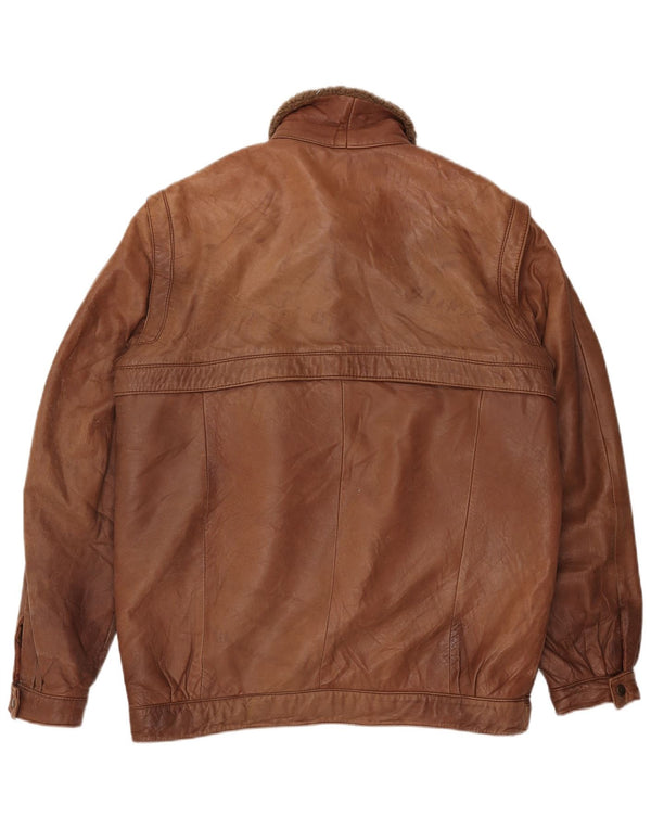 Giacca Sherpa in pelle da uomo vintage UK 38 Pelle marrone medio