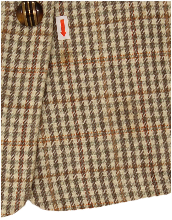 Giacca blazer vintage da donna a 2 bottoni IT 46 grande lana a quadretti kaki