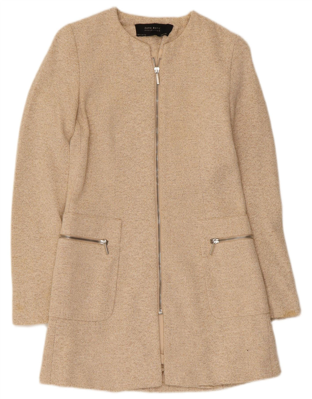Giacca blazer con zip intera da donna Zara UK 8 piccola beige screziata