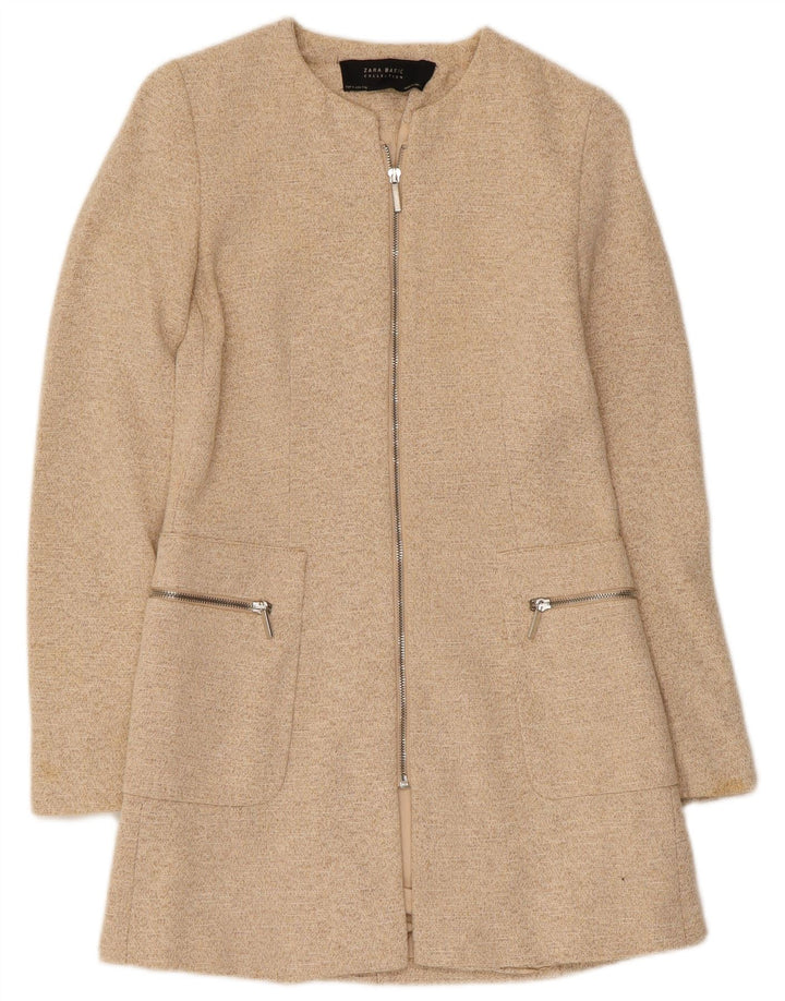 Giacca blazer con zip intera da donna Zara UK 8 piccola beige screziata