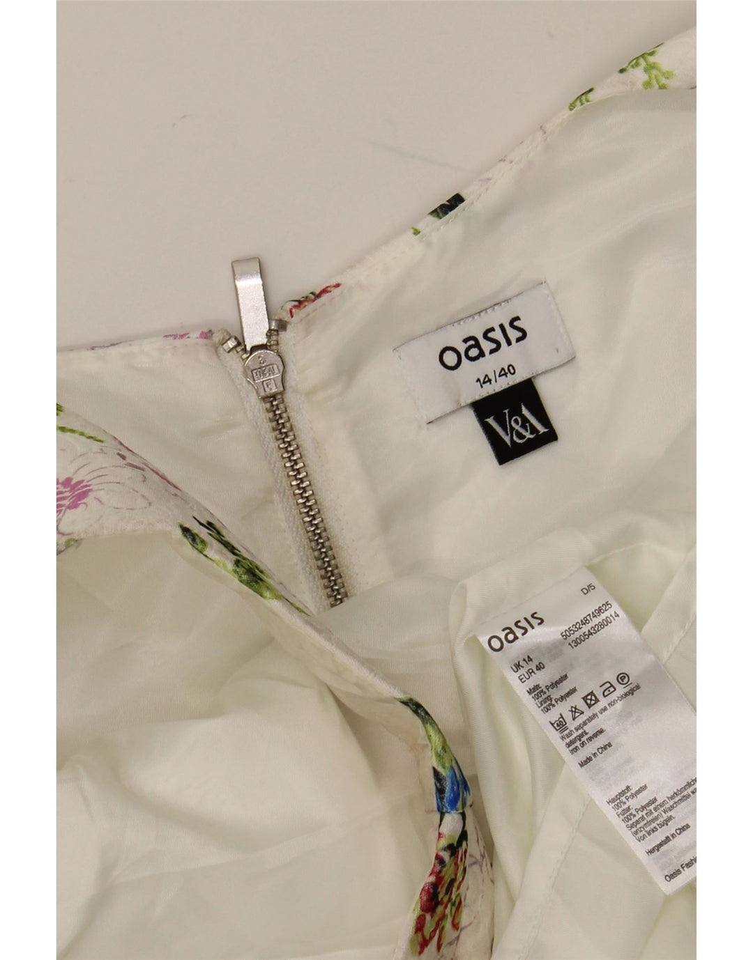 Abito scampanato senza maniche da donna Oasis UK 14 Poliestere floreale bianco medio
