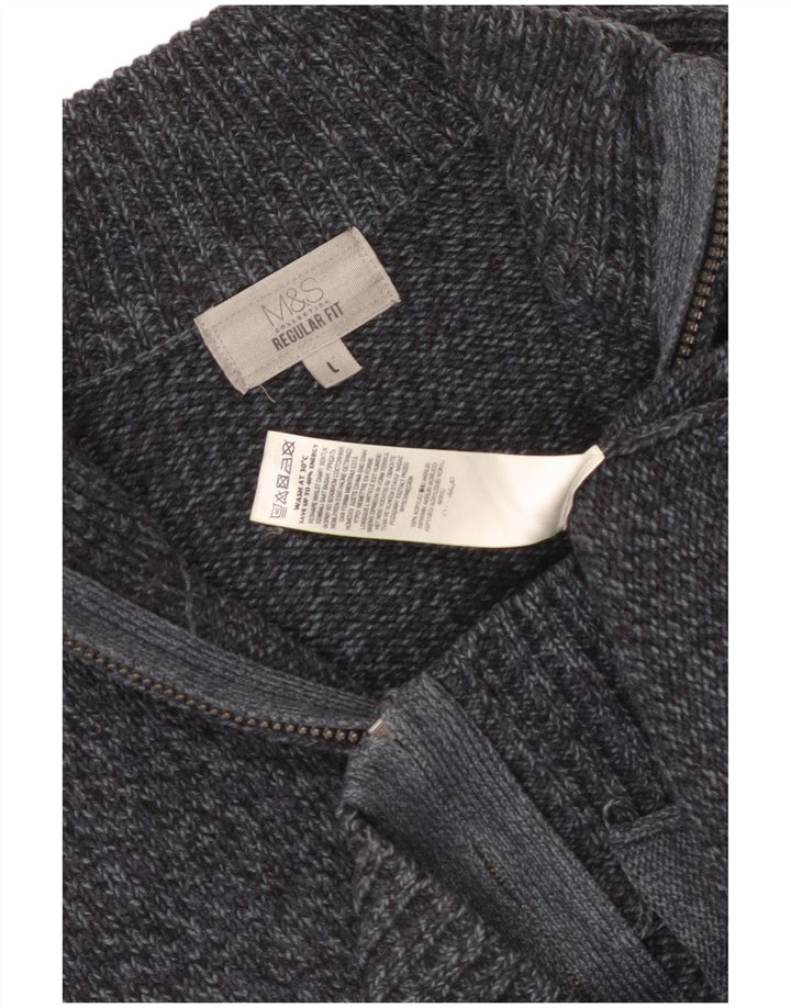 MARKS & SPENCER Maglione cardigan da uomo vestibilità regolare grande blu navy screziato