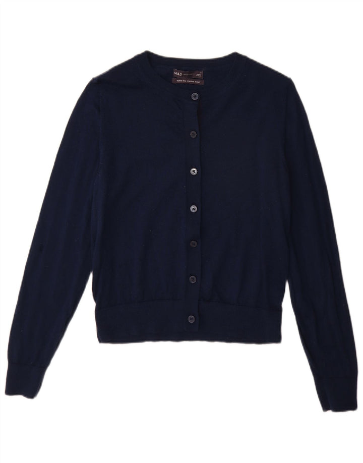 Maglione cardigan da donna Marks & Spencer UK 14 Lana merino medio blu navy
