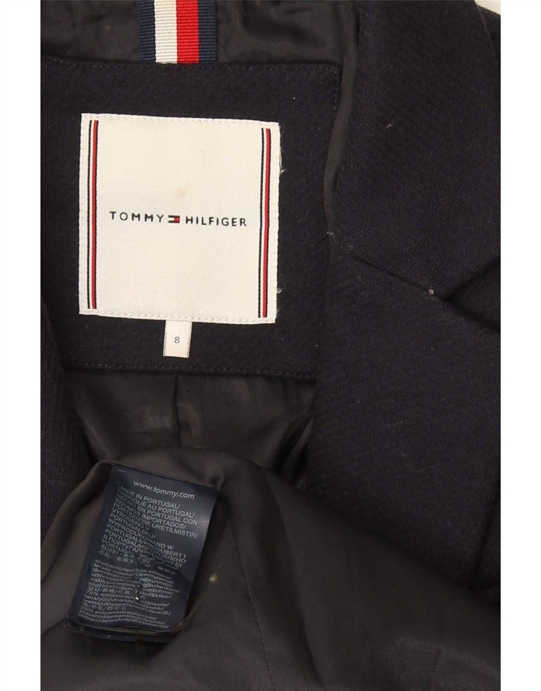 Cappotto da donna Tommy Hilfiger US 8 medio in lana blu navy