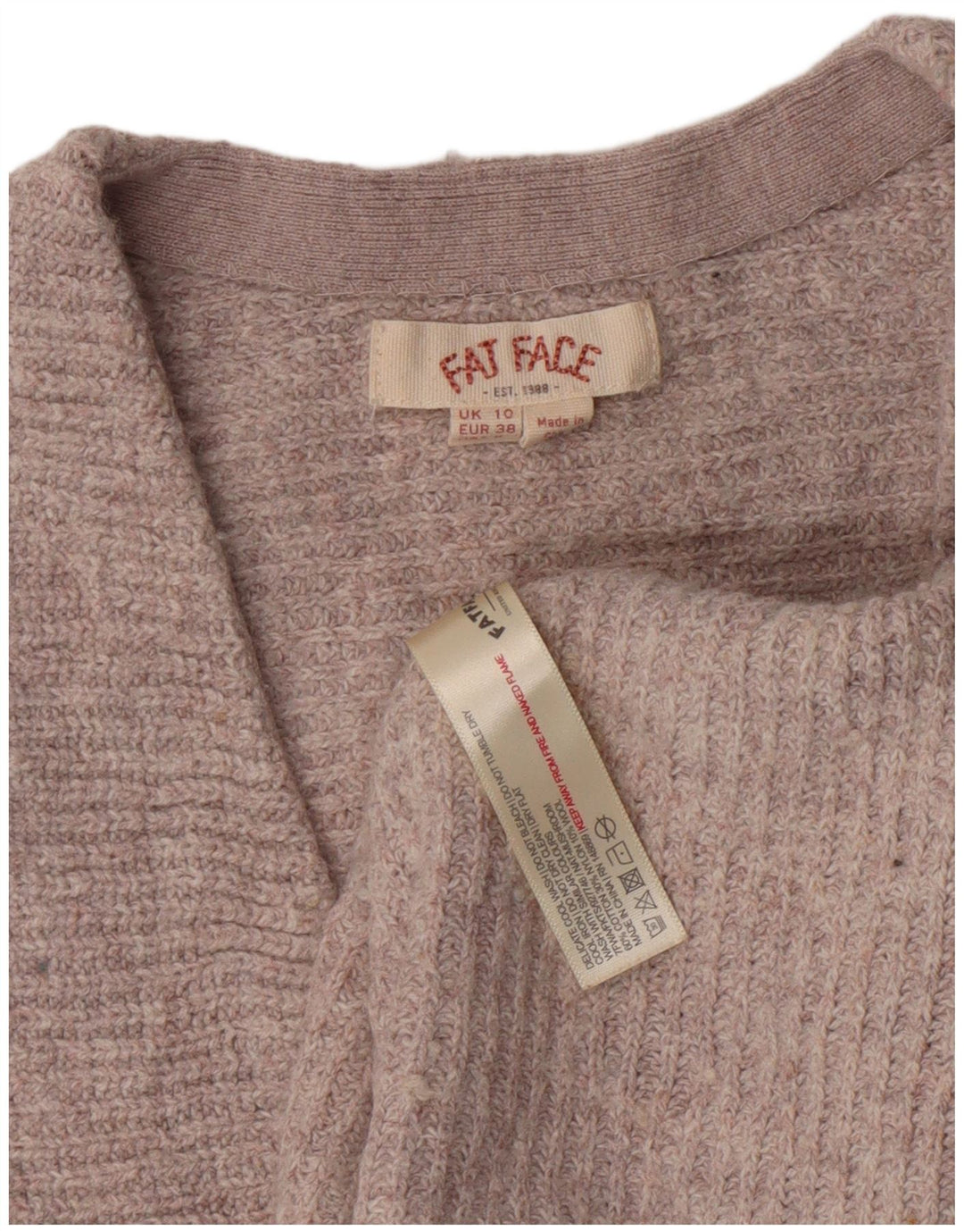 FAT FACE Maglione da donna con scollo a V lungo UK 10 Piccolo cotone grigio