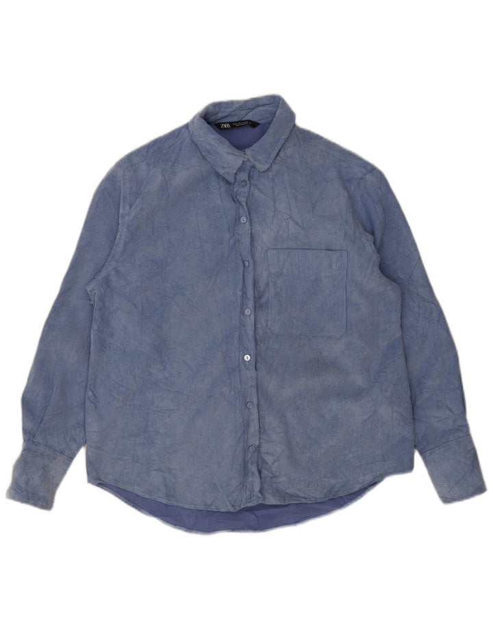 Camicia in pile da donna Zara UK 14 Poliestere tie dye blu medio