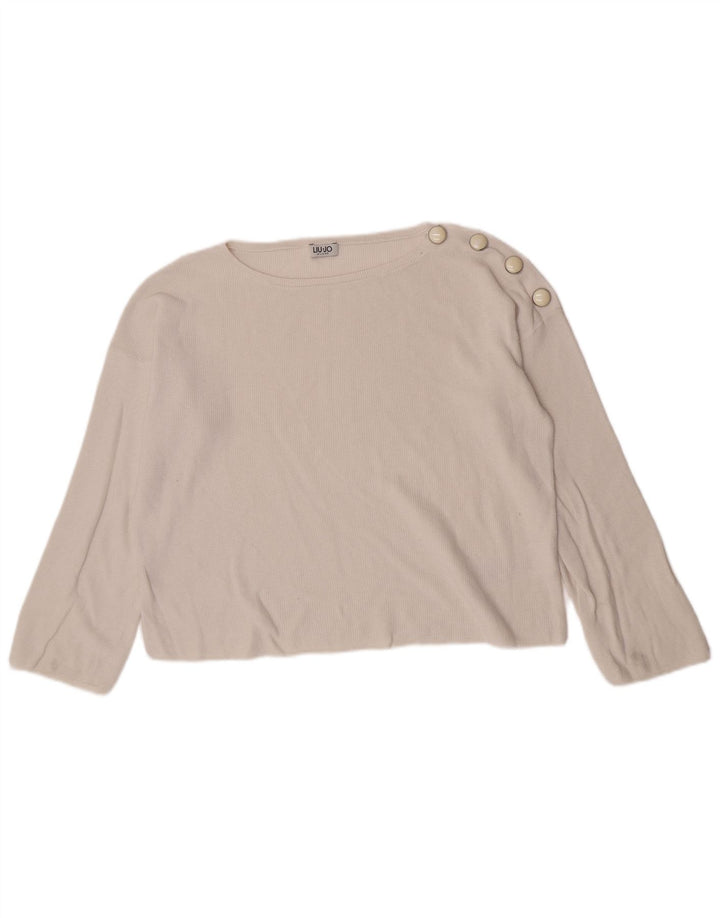 LIU JO Top corto oversize da donna manica lunga UK 14 cotone bianco medio