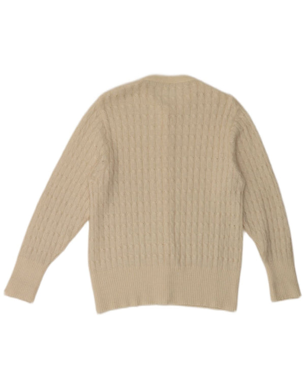 Maglione cardigan da donna vintage UK 10 piccolo bianco