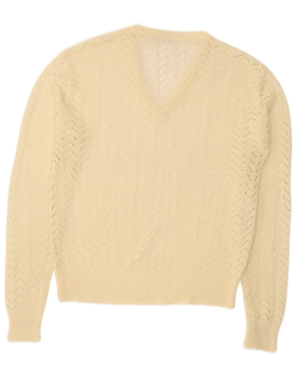 Maglione vintage da donna con scollo a V IT 46 Large Giallo in poliacrilico