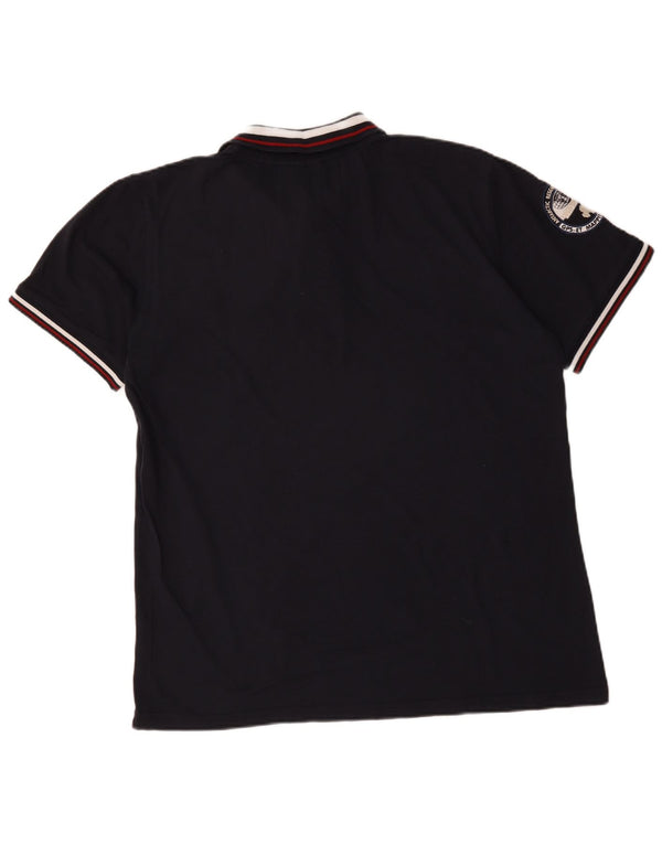 Polo da uomo con grafica geografica Napapijri 2XL in cotone a righe blu navy