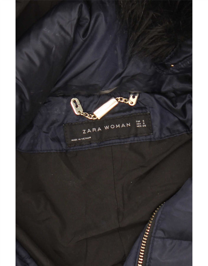 Cappotto imbottito con cappuccio da donna Zara UK 10 piccolo poliestere blu navy