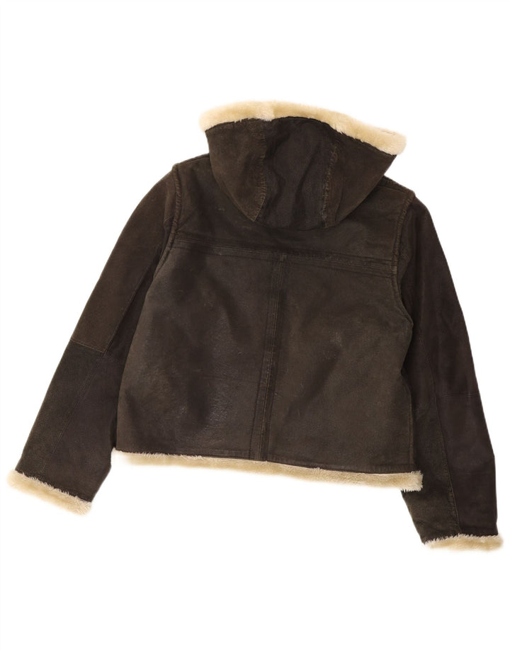 Giubbotto in shearling con cappuccio da donna Conbipel UK 14 in pelle grigio medio