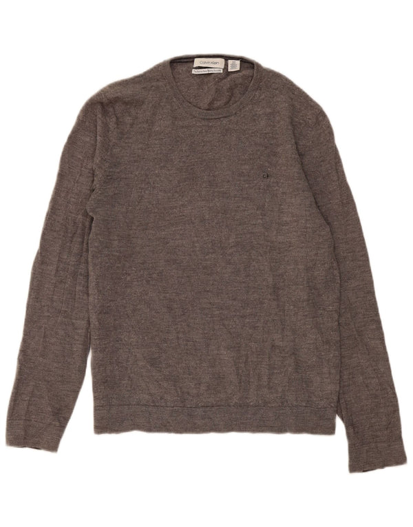 Maglione maglione girocollo da uomo Calvin Klein in lana merino screziata grigio medio
