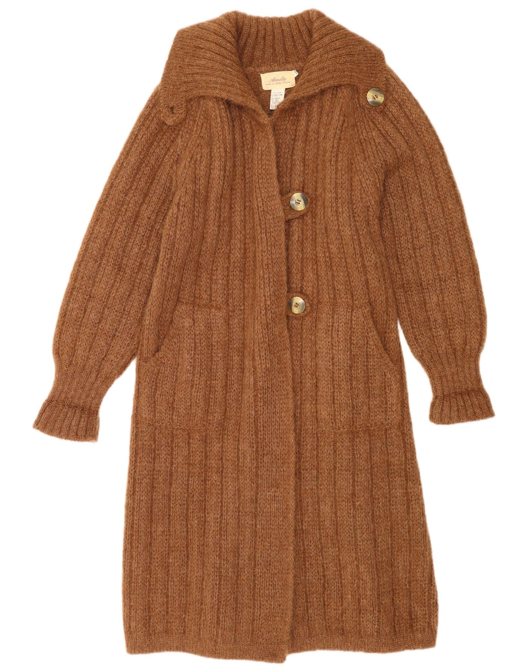 Maglione cardigan lungo oversize da donna vintage UK 14 Modale marrone medio