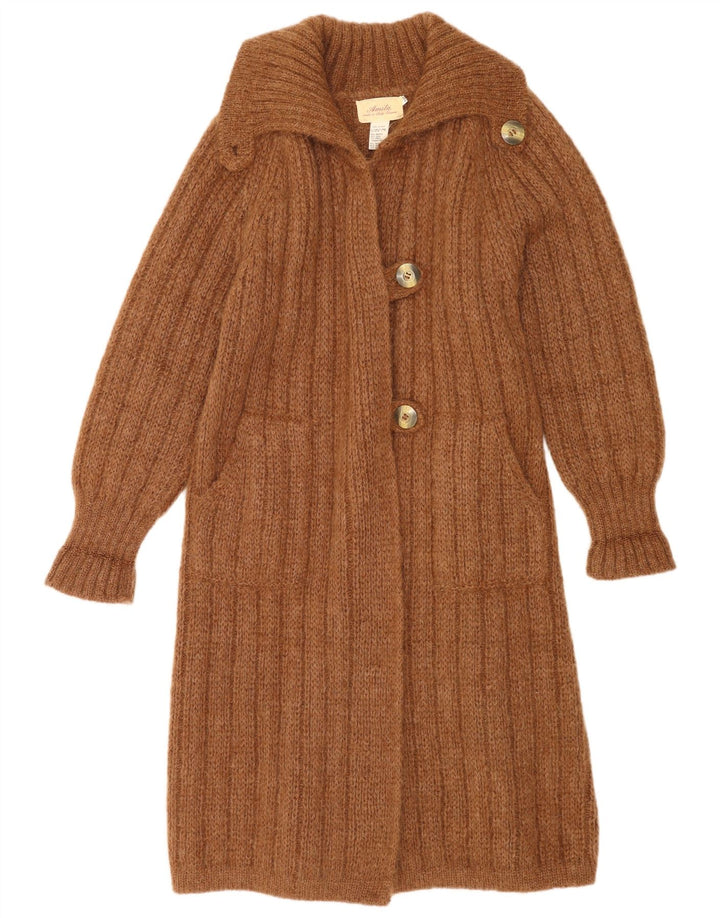 Maglione cardigan lungo oversize da donna vintage UK 14 Modale marrone medio