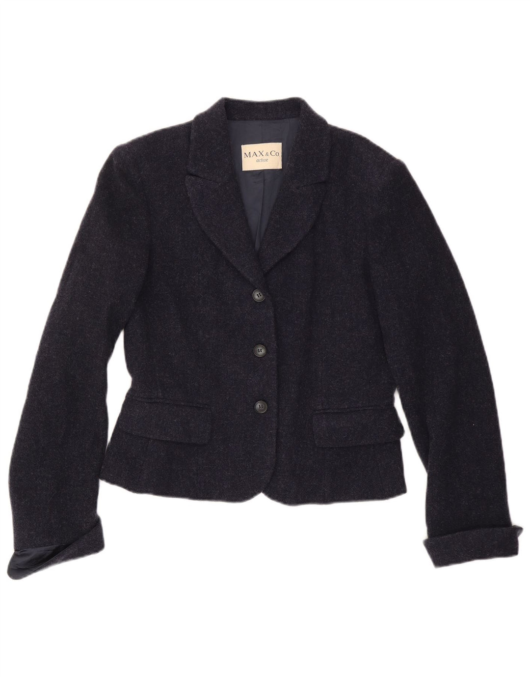 MAX & CO. Giacca blazer da donna a 3 bottoni IT 46 Large in lana blu navy
