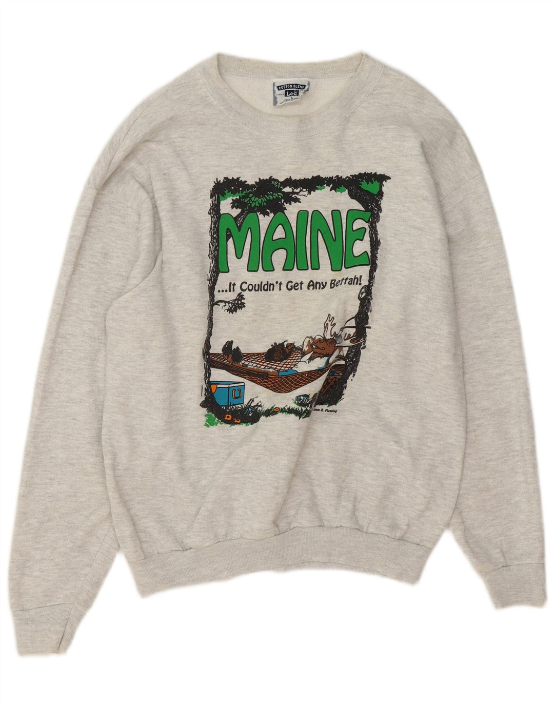 Felpa grafica da uomo Lee, maglione grande, cotone chiazzato grigio