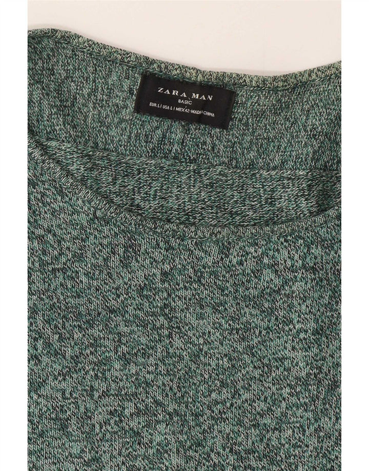 Maglione Zara da uomo con scollo a barca, grande verde screziato