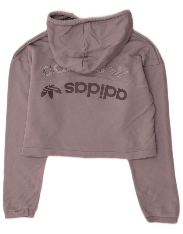 Adidas Donna Graphic Crop Felpa con cappuccio Maglione UK 12 Medio Viola Cotone
