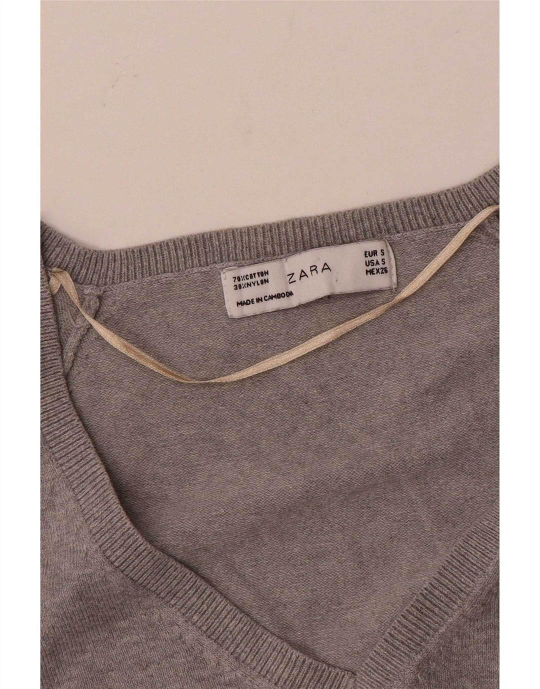 Maglione Zara da donna con scollo a V UK 10 piccolo cotone grigio