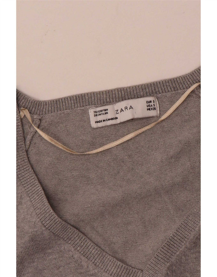 Maglione Zara da donna con scollo a V UK 10 piccolo cotone grigio