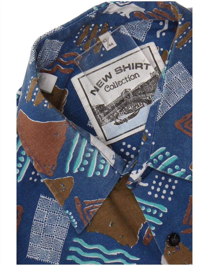 Camicia da uomo vintage taglia 43/44 XL poliestere geometrico blu