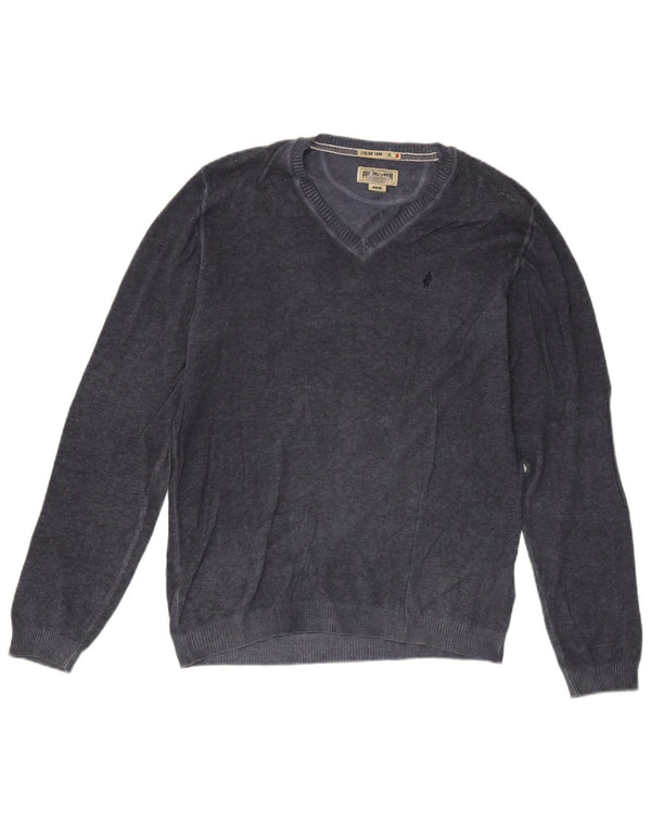 Maglione da uomo con scollo a V Marlboro Classics in cotone blu navy medio