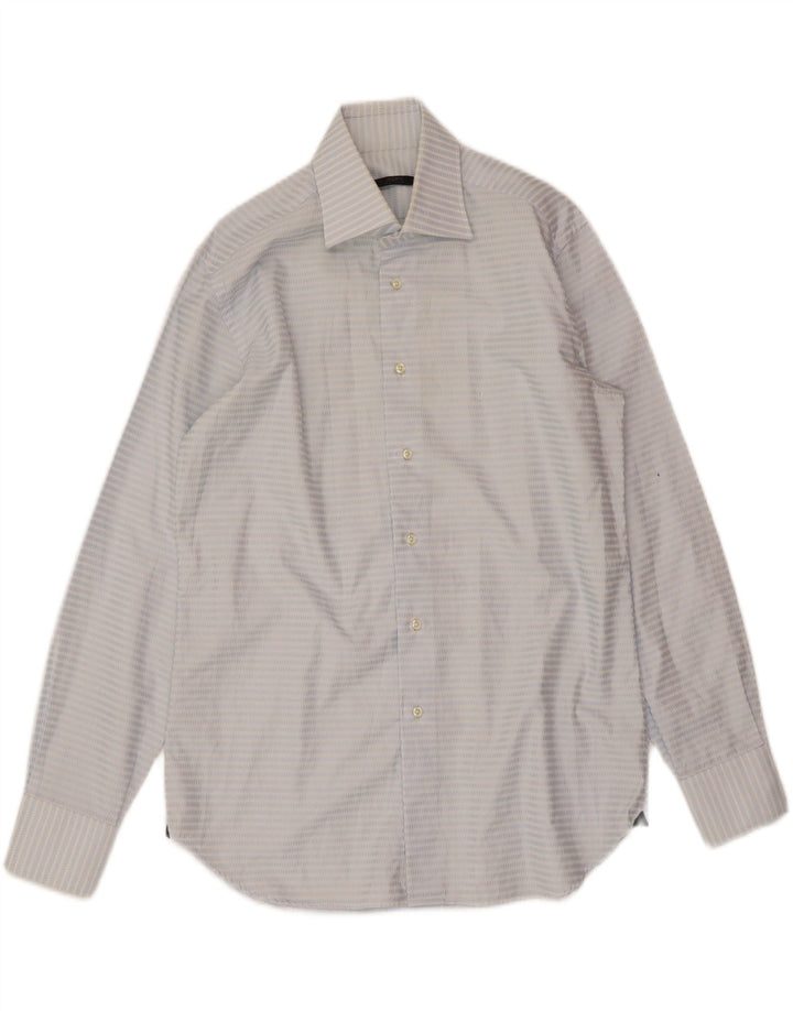 UNGARO Mens Shirt Size 41 16 Large Blue Striped Cotton Vintage Ungaro and Second-Hand Ungaro from Messina Hembry 