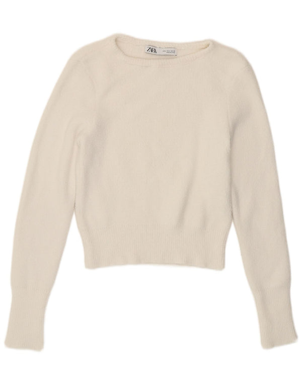 Maglione corto con scollo a barca da donna Zara UK 10 piccolo bianco