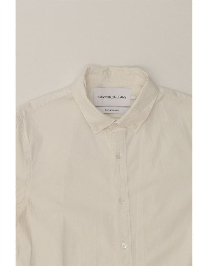 CALVIN KLEIN JEANS Mens Extra Slim Fit Shirt Large White Cotton Vintage Calvin Klein Jeans and Second-Hand Calvin Klein Jeans from Messina Hembry 