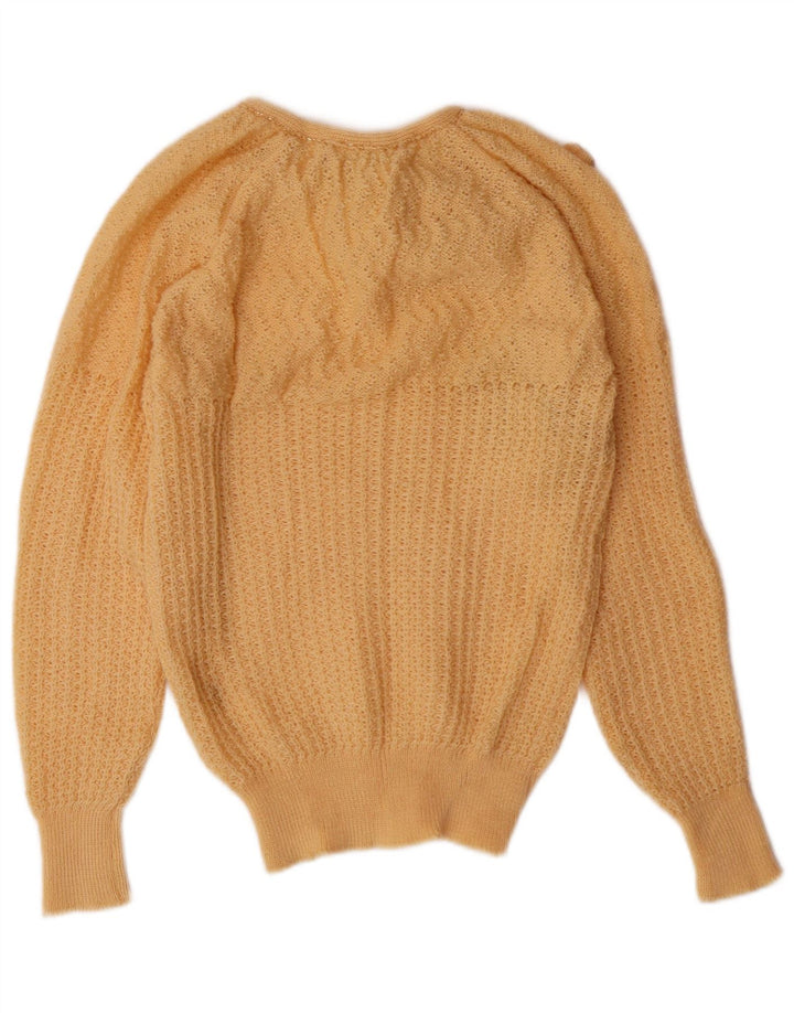 Maglione maglione girocollo da donna VINTAGE UK 10 piccolo giallo