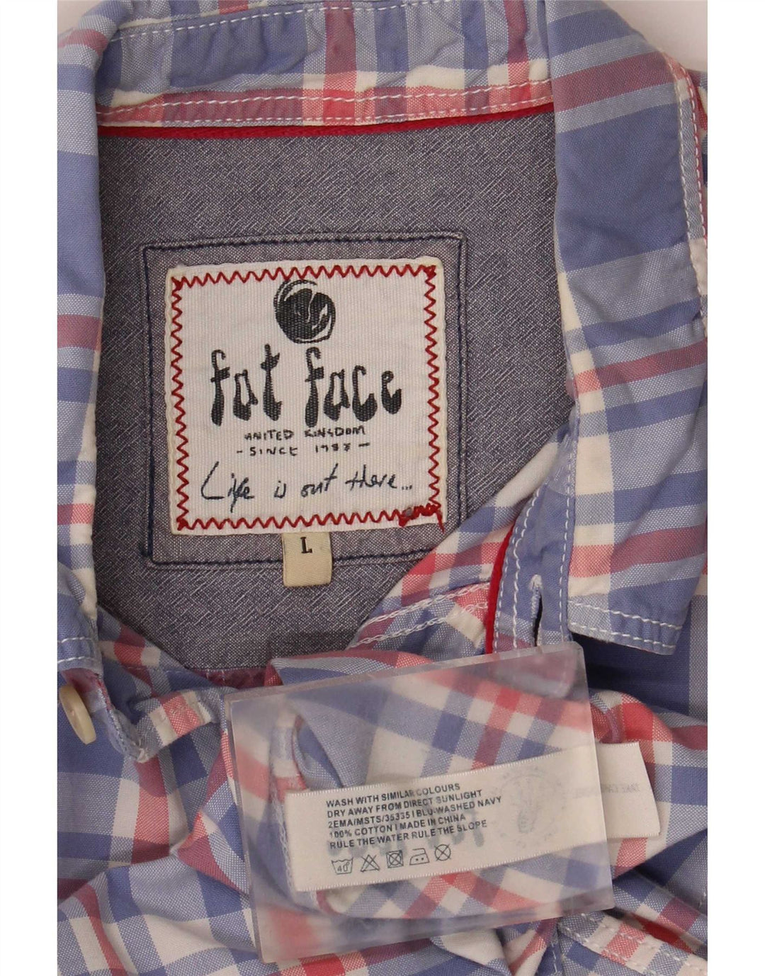 Camicia a maniche corte da uomo Fat Face in cotone a quadri blu grande
