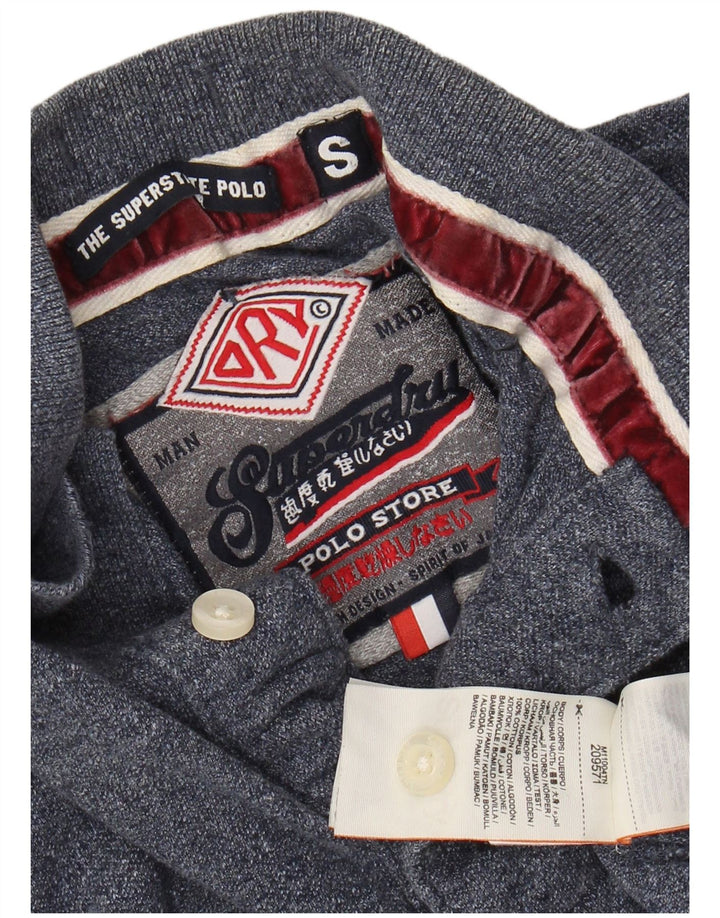 Polo da uomo a maniche lunghe con grafica SUPERDRY piccola in cotone blu navy